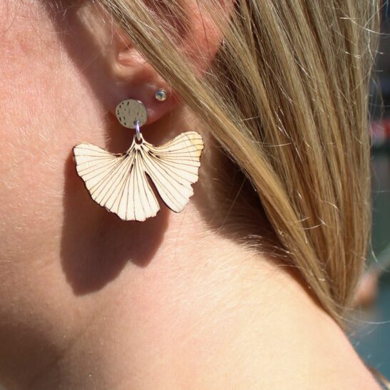 GINKGO BILOBA boucles d'oreilles bois