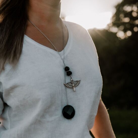 ISIS  Sautoir modulable en AGATE NOIRE