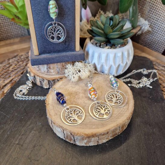 ACACIA collier argenté arbre de vie et perle de verre