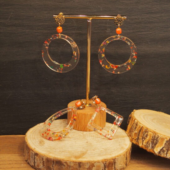 MAE boucles d'oreilles résine fleurs incrustées rose