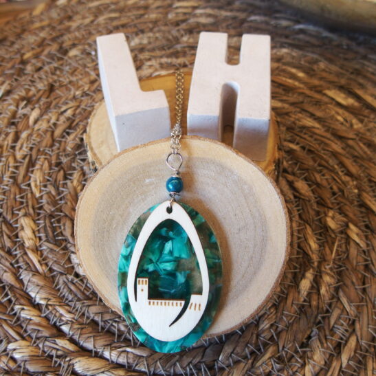 SAINTE CECILE collier pendentif vert marbré Le Havre