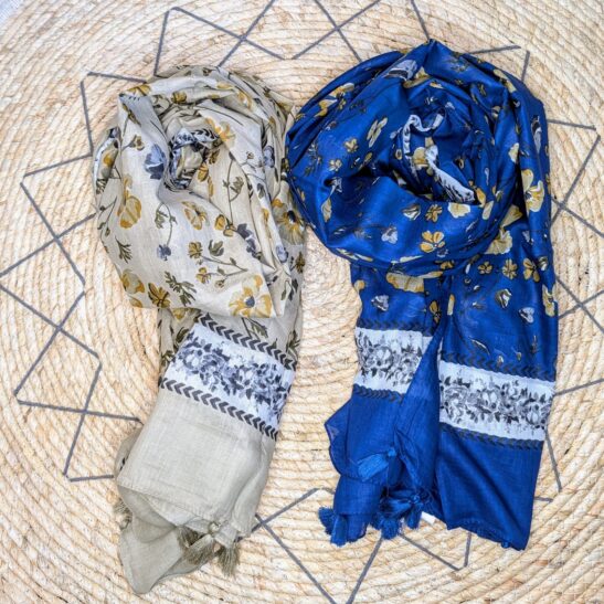 KALI foulard rectangulaire  en coton indien motifs block print