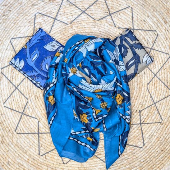 MEERA grand foulard en coton indien motifs arabesques