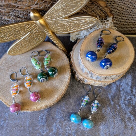 ABIGAEL boucles d'oreilles perles en verre fleuries