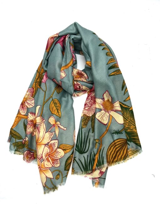 Foulard Vintage Chaines Et Fleurs - 100% Soie, Motif Floral, Bon état Général